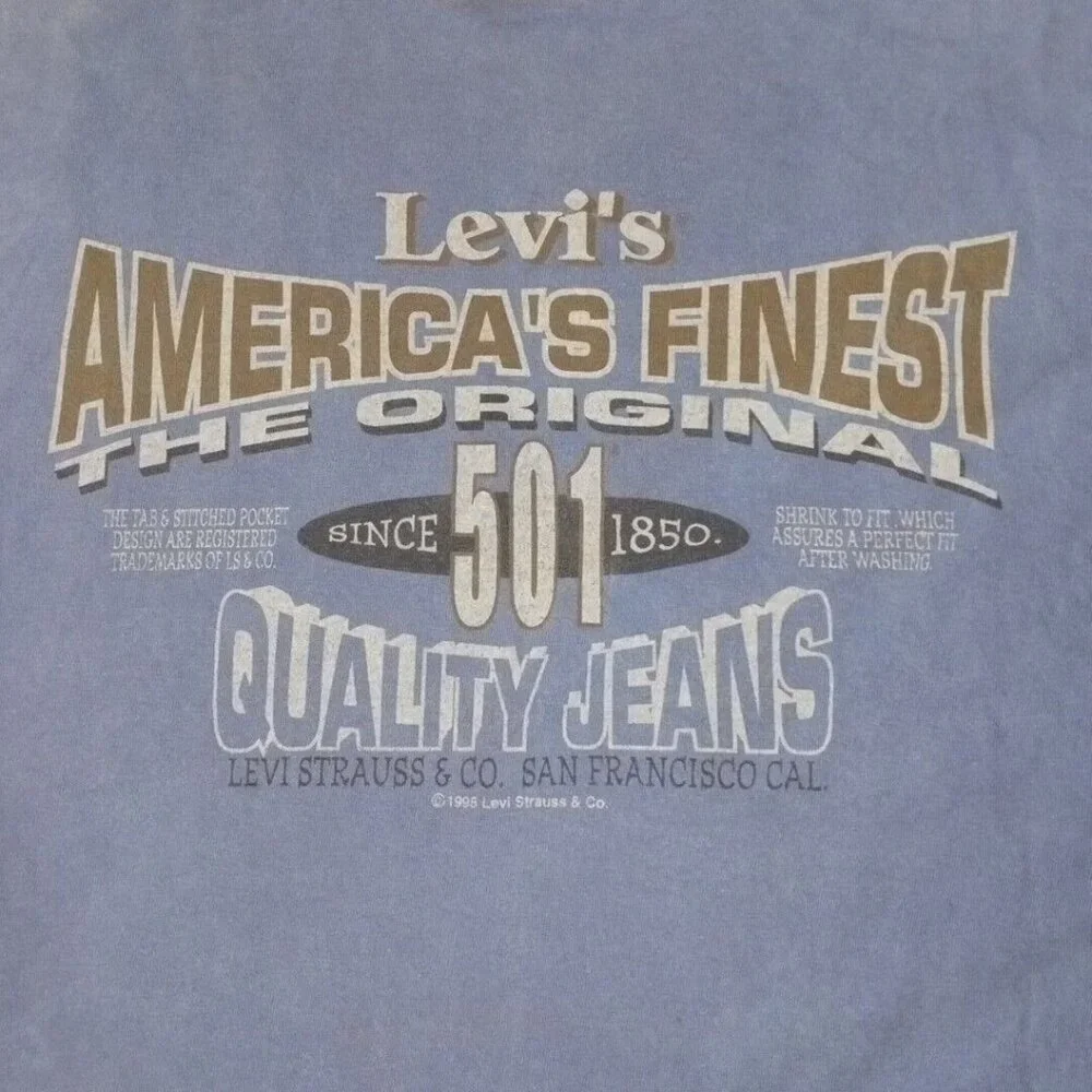Vintage Levi's Mens Shirt‎ Blue L Tee 90's 501 Strauss Co. San Francisco